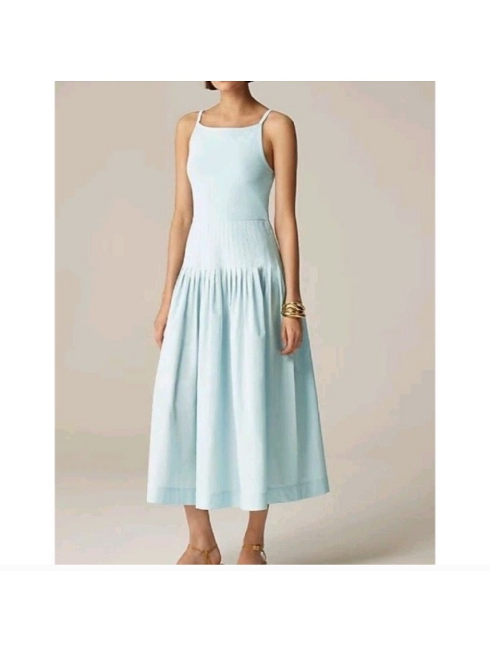 J.Crew Pintuck Mixy Dress Stretch Cotton Midi A line Edgewater Blue Small